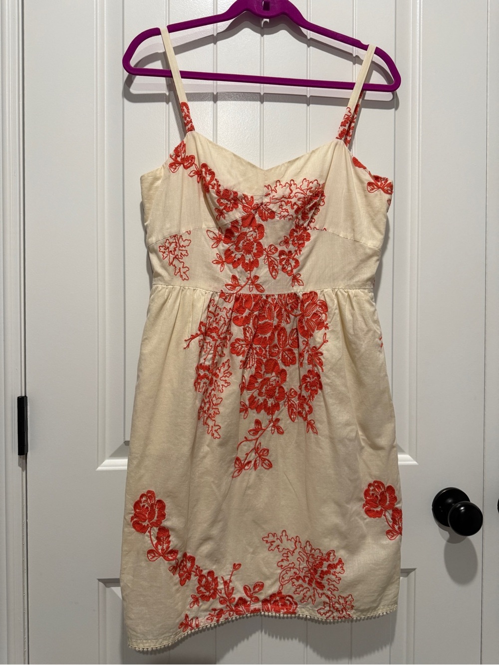 Cream Dress with Floral Embroidery 100% Cotton Sundress - Picture 1 of 9